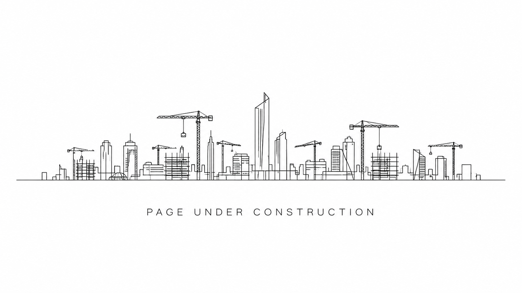 Architectural skyline with construction cranes. Page under construction.